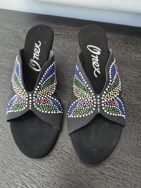 Onex Black Butterfly Crystal Embellished Slide Sandals